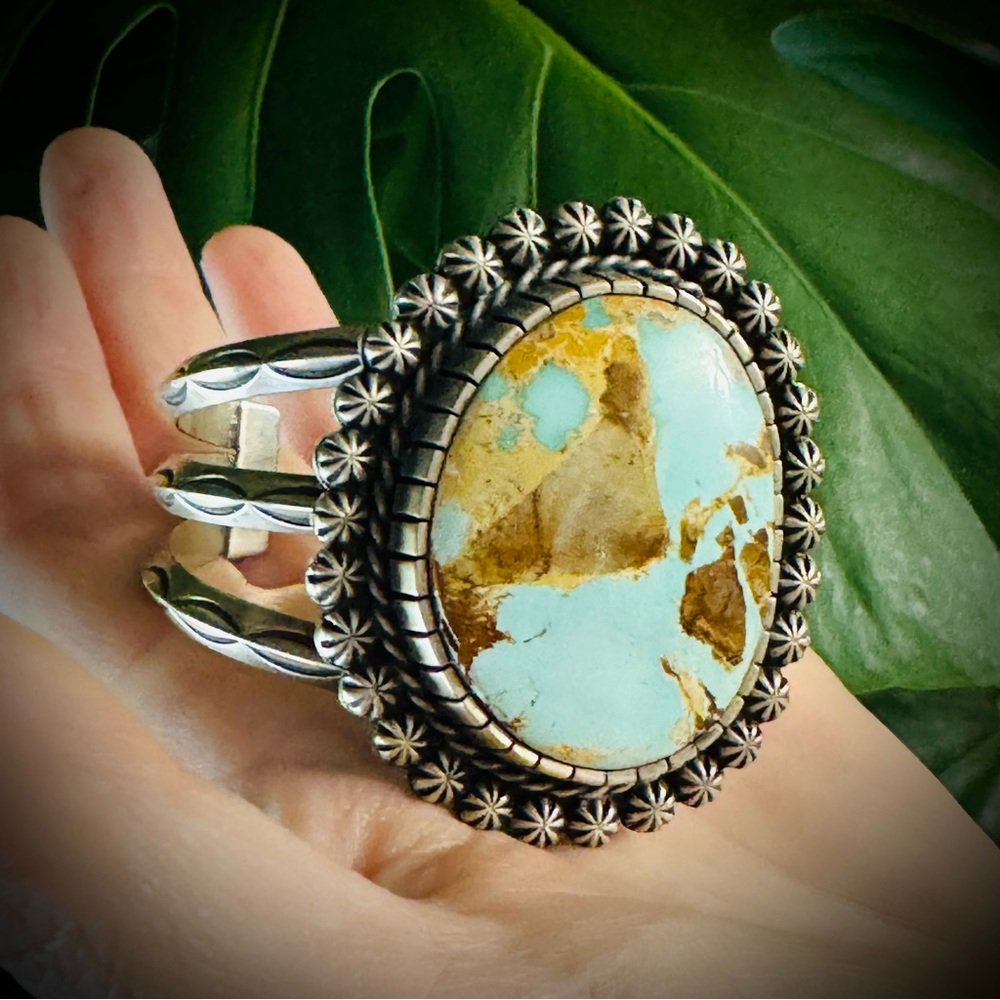 Stunning Large Natural Royston Turquoise Sterling Silver Cuff - Picture 2 of 6